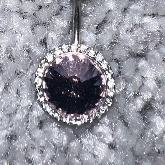 Pink Rhinestone Belly Button Ring - Picture 3 of 4